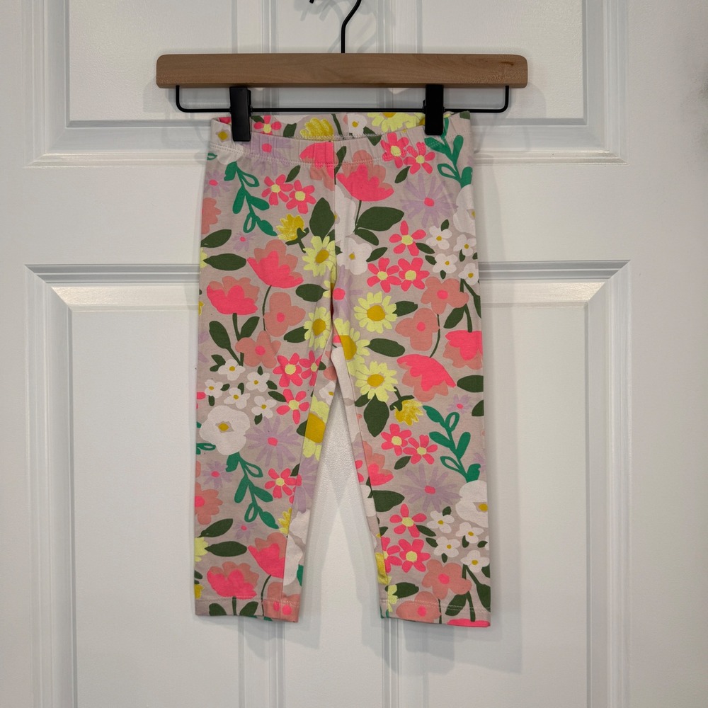 Cat & Jack Girls Floral Print Leggings Pink Yellow Green Size S 6/6X